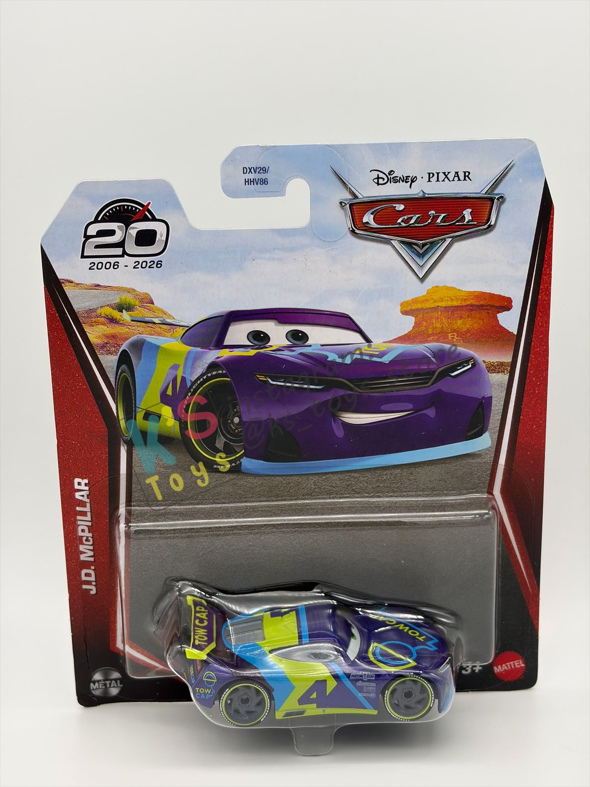 DISNEY PIXAR CARS BY MATTEL 1:55, "J.D. MCPILLAR" - 2OTH CARD/PACKAGING - BNIP