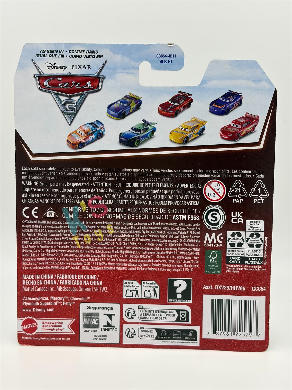 DISNEY PIXAR CARS BY MATTEL 1:55, "J.D. MCPILLAR" - 2OTH CARD/PACKAGING - BNIP