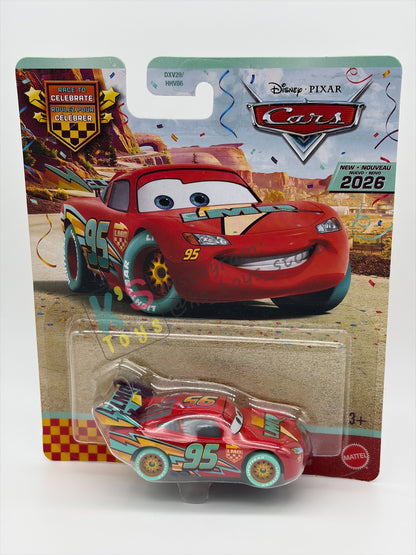 DISNEY PIXAR CARS BY MATTEL 1:55, "RACE TO CELEBRATE LIGHTNING MCQUEEN" - RACE TO CELEBRATE SERIES - BNIP