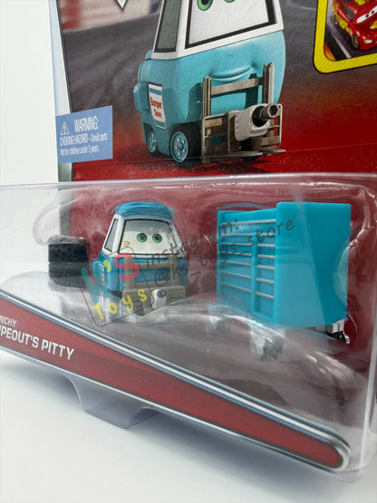 DISNEY PIXAR CARS 1:55 BY MATTEL, PONCHY WIPEOUT’S PITTY - PISTON CUP - BNIP