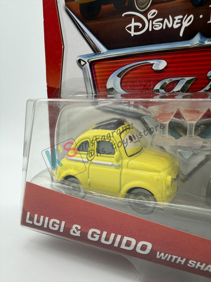 DISNEY PIXAR CARS 1:55  BY MATTEL, LUIGI & GUIDO WITH SHAKER AND GLASSES - WHEEL WELL MOTEL - BNIP