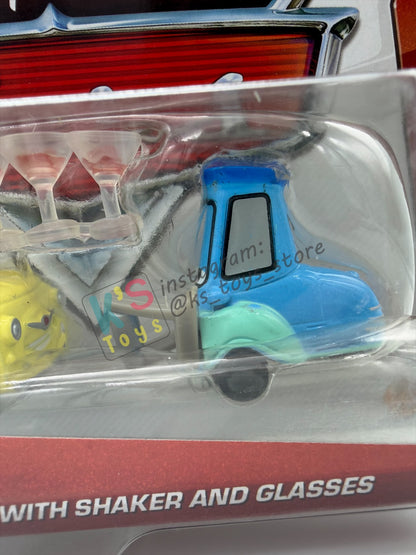 DISNEY PIXAR CARS 1:55  BY MATTEL, LUIGI & GUIDO WITH SHAKER AND GLASSES - WHEEL WELL MOTEL - BNIP