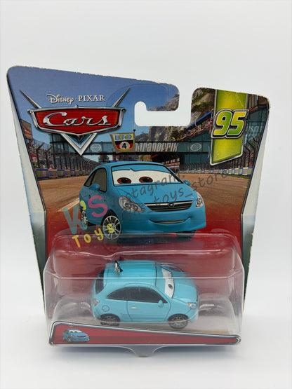 DISNEY PIXAR CARS 1:55  BY MATTEL, "ALLOY HEMBERGER" - CARS 2 WGP RACE FANS - BNIP