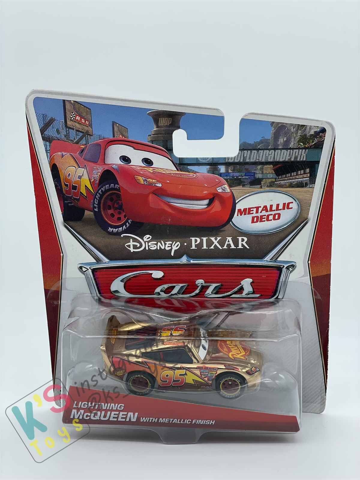 DISNEY PIXAR CARS BY MATTEL "GOLDEN LIGHTNING MCQUEEN WITH METALLIC DECO / FINISH" - BNIP