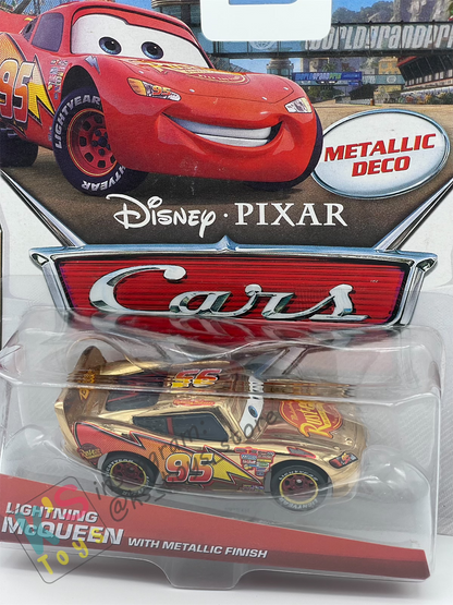 DISNEY PIXAR CARS BY MATTEL "GOLDEN LIGHTNING MCQUEEN WITH METALLIC DECO / FINISH" - BNIP