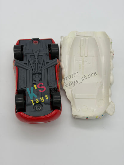 PRE-OWNED / LOOSE DISNEY PIXAR CARS 1:55 BY MATTEL - "CUPCAKE LIGHTNING MCQUEEN, METALLIC FINISH" FUNNY FLASHBACK - MINT CONDITION