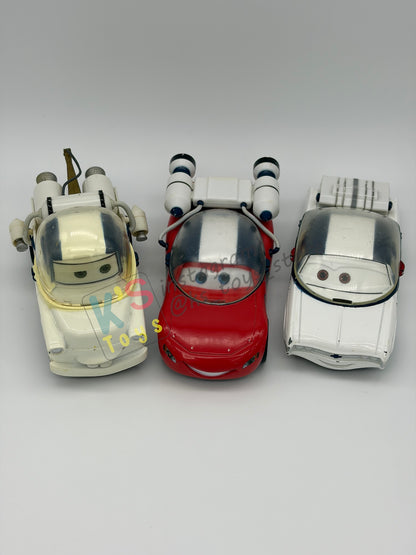 PRE-OWNED / LOOSE DISNEY STORE OF DISNEY PIXAR CARS 1:43 - IMPALA XIII, AUTONAUT LIGHTNING MCQUEEN, AND MOON MATER - MATER ON THE MOON SERIES - IN GOOD CONDITION