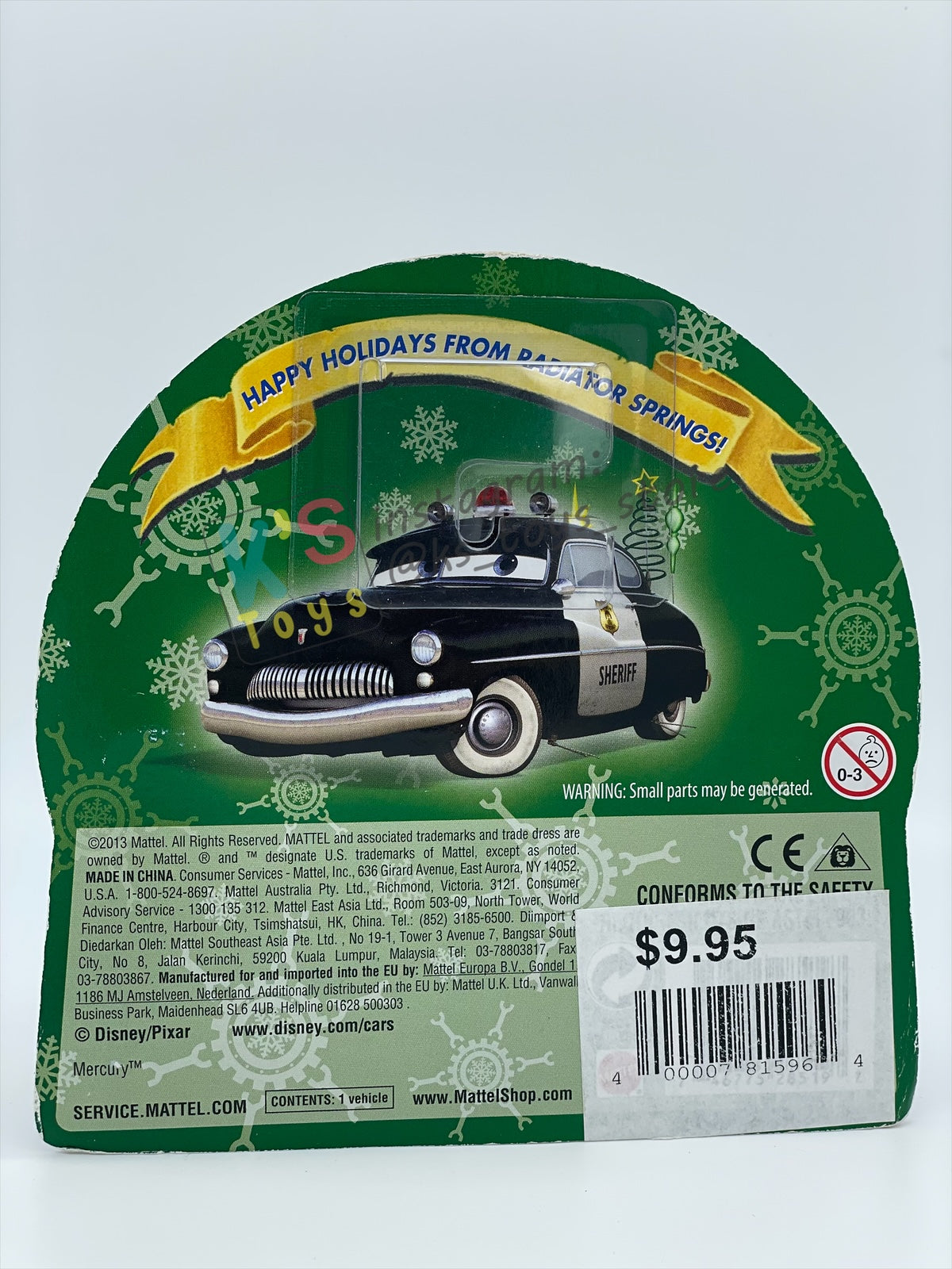 DISNEY PIXAR CARS 1:55 BY MATTEL - "HOLIDAY SPIRIT SHERIFF" - CHRISTMAS BALL SERIES BNIP
