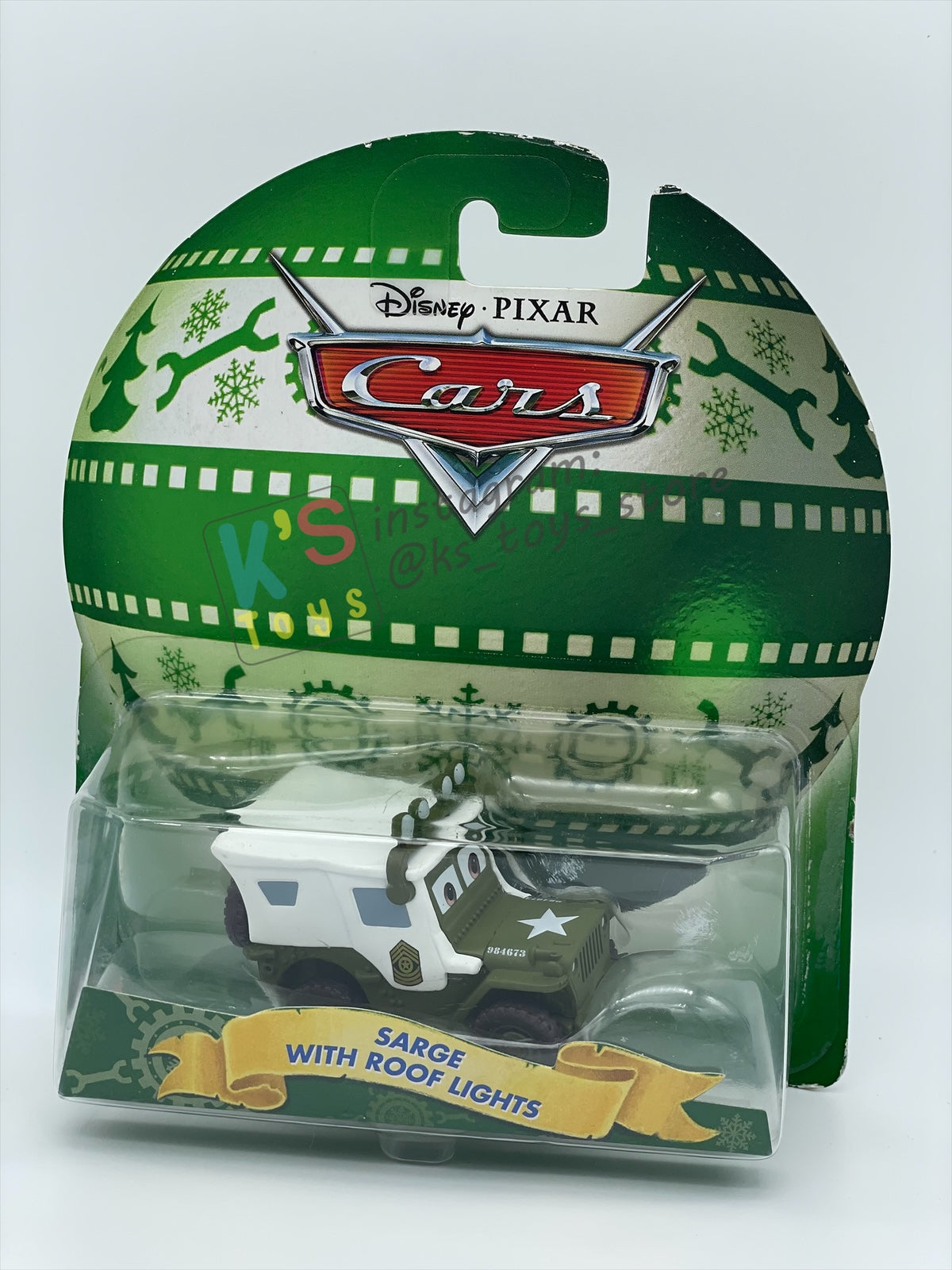 DISNEY PIXAR CARS 1:55 BY MATTEL - "SARGE WITH ROOF LIGHTS" - CHRISTMAS BALL SERIES - BNIP