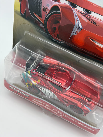DISNEY PIXAR CARS 1:55 BY MATTEL - "RED RACING JACKSON STORM" - RED RACING SERIES - BNIP