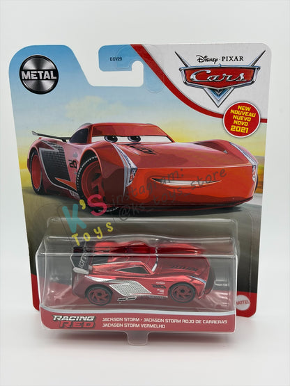 DISNEY PIXAR CARS 1:55 BY MATTEL - "RED RACING JACKSON STORM" - RED RACING SERIES - BNIP