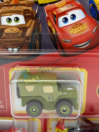 MINI RACERS DISNEY PIXAR CARS 3-PACK BY MATTEL  "RACE & RESCUE ROTOR TURBOSKY, RACE & RESCUE RED, AND SARGE" - 2026 RELEASE - BNIP