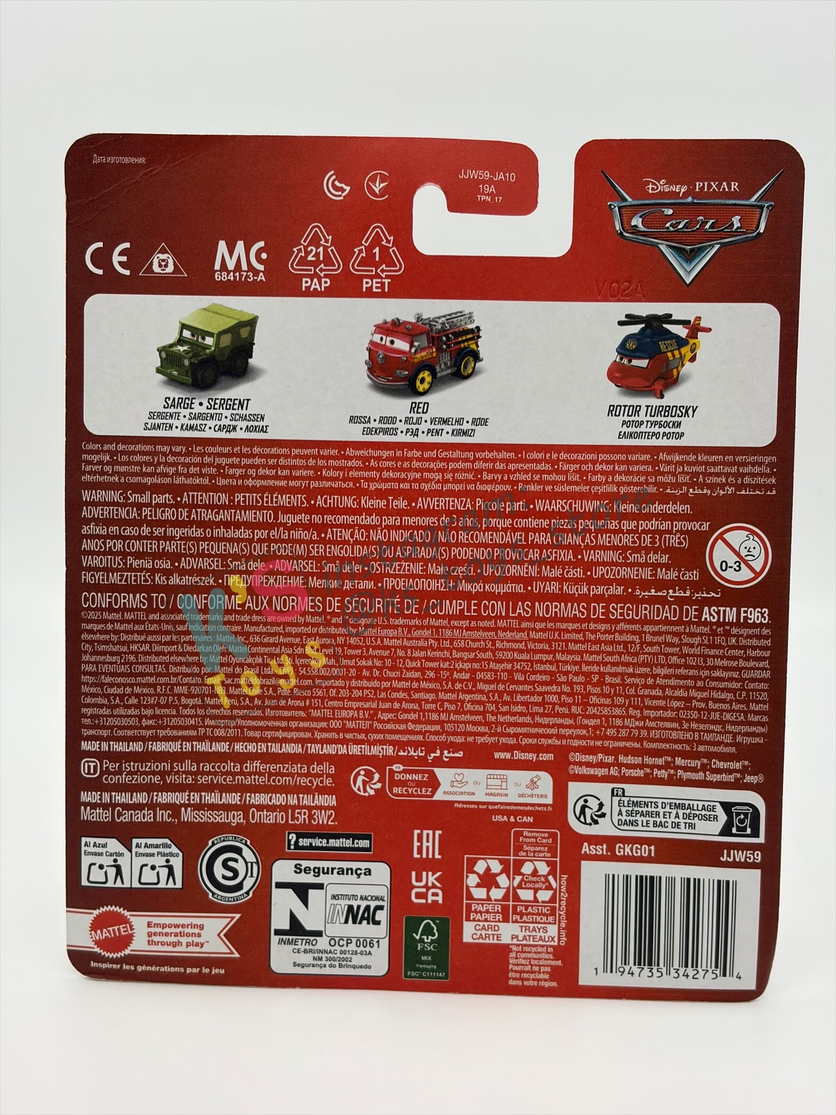 MINI RACERS DISNEY PIXAR CARS 3-PACK BY MATTEL  "RACE & RESCUE ROTOR TURBOSKY, RACE & RESCUE RED, AND SARGE" - 2026 RELEASE - BNIP