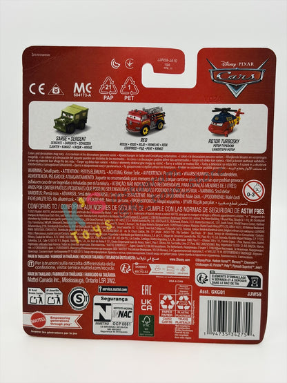 MINI RACERS DISNEY PIXAR CARS 3-PACK BY MATTEL  "RACE & RESCUE ROTOR TURBOSKY, RACE & RESCUE RED, AND SARGE" - 2026 RELEASE - BNIP