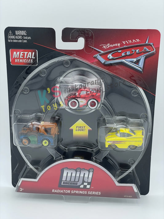 RARE MINI RACERS DISNEY PIXAR CARS BY MATTEL, 3-PACK DAYTIME CRUISIN LIGHTNING MCQUEEN, MATER AND YELLOW RAMONE (RADIATOR SPRINGS SERIES) - BNIP