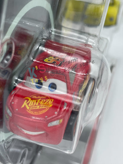 RARE MINI RACERS DISNEY PIXAR CARS BY MATTEL, 3-PACK GLOW THOMASVILLE CRUZ RAMIREZ, GLOW LIGHTNING MCQUEEN AND GLOW LUIGI (GLOW SERIES) - BNIP