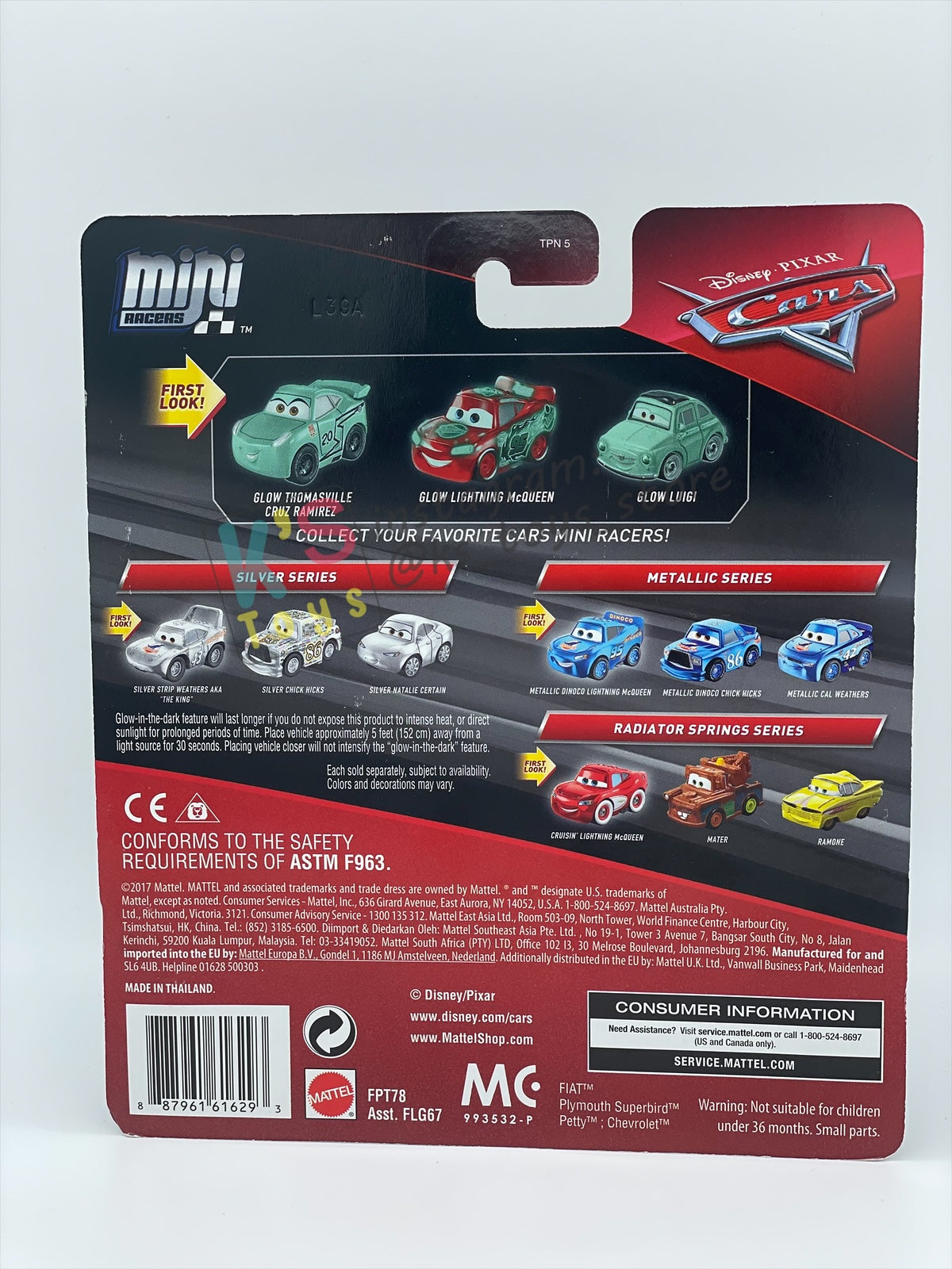 RARE MINI RACERS DISNEY PIXAR CARS BY MATTEL, 3-PACK GLOW THOMASVILLE CRUZ RAMIREZ, GLOW LIGHTNING MCQUEEN AND GLOW LUIGI (GLOW SERIES) - BNIP