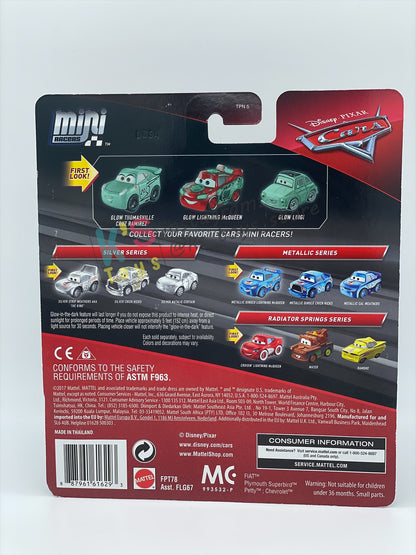 RARE MINI RACERS DISNEY PIXAR CARS BY MATTEL, 3-PACK GLOW THOMASVILLE CRUZ RAMIREZ, GLOW LIGHTNING MCQUEEN AND GLOW LUIGI (GLOW SERIES) - BNIP