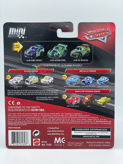 RARE MINI RACERS DISNEY PIXAR CARS BY MATTEL, 3-PACK GLOW DANNY SWERVEZ, GLOW JACKSON STORM AND GLOW TIM TREADLESS (GLOW IN THE DARK SERIES) - BNIP