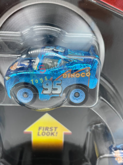 RARE MINI RACERS DISNEY PIXAR CARS BY MATTEL, 3-PACK METALLIC DINOCO LIGHTNING MCQUEEN, METALLIC DINOCO CHICK HICKS AND METALLIC CAL WEATHERS (METALLIC SERIES) - BNIP