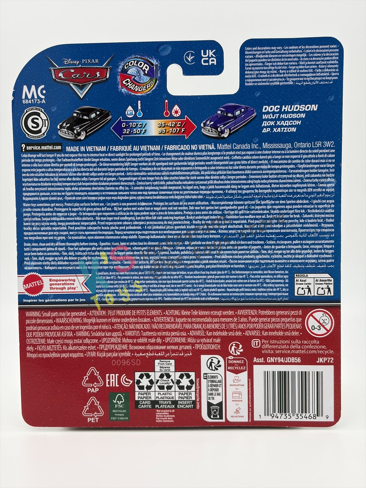 COLOR CHANGERS Disney Pixar Cars by MATTEL, DOC HUDSON - BLACK/BLUE 2026 RE-RELEASED - BNIP