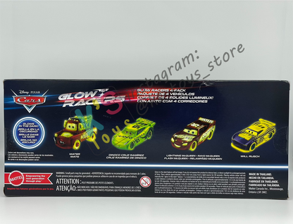 GIFT SET GLOW RACERS Disney Pixar Cars by MATTEL, 4-PACK GLOW RACERS PACK; MATER, DINOCO CRUZ RAMIREZ,  LIGHTNING MCQUEEN AND WILL RUSCH - NEW RELEASE 2023 - BNIP