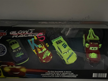 GIFT SET GLOW RACERS Disney Pixar Cars by MATTEL, 4-PACK GLOW RACERS PACK; MATER, DINOCO CRUZ RAMIREZ,  LIGHTNING MCQUEEN AND WILL RUSCH - NEW RELEASE 2023 - BNIP