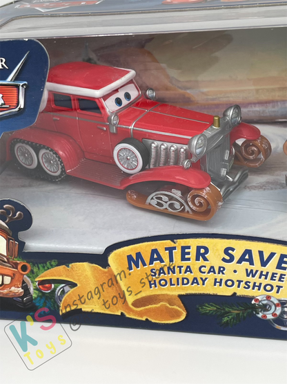 GIFT SET Disney Pixar Cars by MATTEL, EXCLUSIVE 3 PACK MATER SAVES CHRISTMAS ONLY AT TOYRUS - SANTA CAR, WHEE-HOO WINTER MATER, AND HOLIDAY HOTSHOT LIGHTNING MCQUEEN - BNIP
