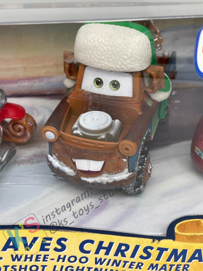 GIFT SET Disney Pixar Cars by MATTEL, EXCLUSIVE 3 PACK MATER SAVES CHRISTMAS ONLY AT TOYRUS - SANTA CAR, WHEE-HOO WINTER MATER, AND HOLIDAY HOTSHOT LIGHTNING MCQUEEN - BNIP