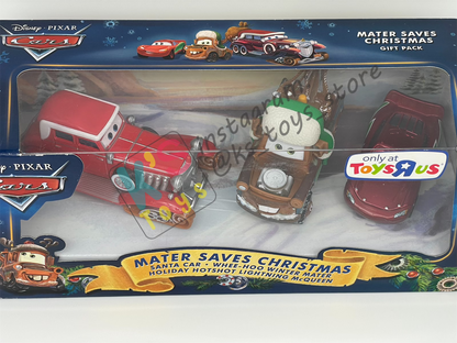 GIFT SET Disney Pixar Cars by MATTEL, EXCLUSIVE 3 PACK MATER SAVES CHRISTMAS ONLY AT TOYRUS - SANTA CAR, WHEE-HOO WINTER MATER, AND HOLIDAY HOTSHOT LIGHTNING MCQUEEN - BNIP