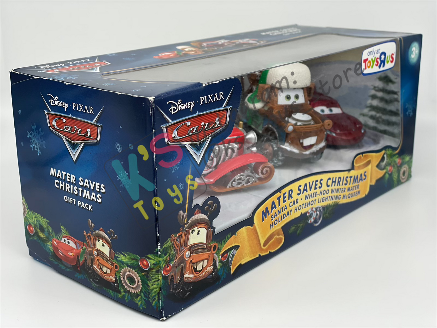GIFT SET Disney Pixar Cars by MATTEL, EXCLUSIVE 3 PACK MATER SAVES CHRISTMAS ONLY AT TOYRUS - SANTA CAR, WHEE-HOO WINTER MATER, AND HOLIDAY HOTSHOT LIGHTNING MCQUEEN - BNIP