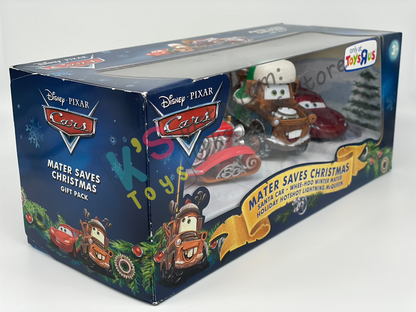 GIFT SET Disney Pixar Cars by MATTEL, EXCLUSIVE 3 PACK MATER SAVES CHRISTMAS ONLY AT TOYRUS - SANTA CAR, WHEE-HOO WINTER MATER, AND HOLIDAY HOTSHOT LIGHTNING MCQUEEN - BNIP