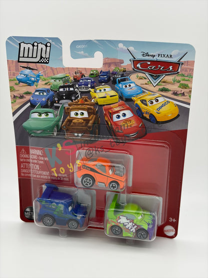 MINI RACERS DISNEY PIXAR CARS 3-PACK BY MATTEL  "DJ, SNOT ROD AND WINGO"- 2026 RELEASE - BNIP