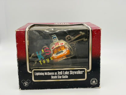 RARE EXCLUSIVE DISNEY PIXAR CARS BY DISNEY PARKS, "LIGHTNING MCQUEEN AS JEDI LUKE SKYWALKER DEATH STAR BATTLE" STAR WARS SERIES - BNIP *BLISTER IS CRACKED!!