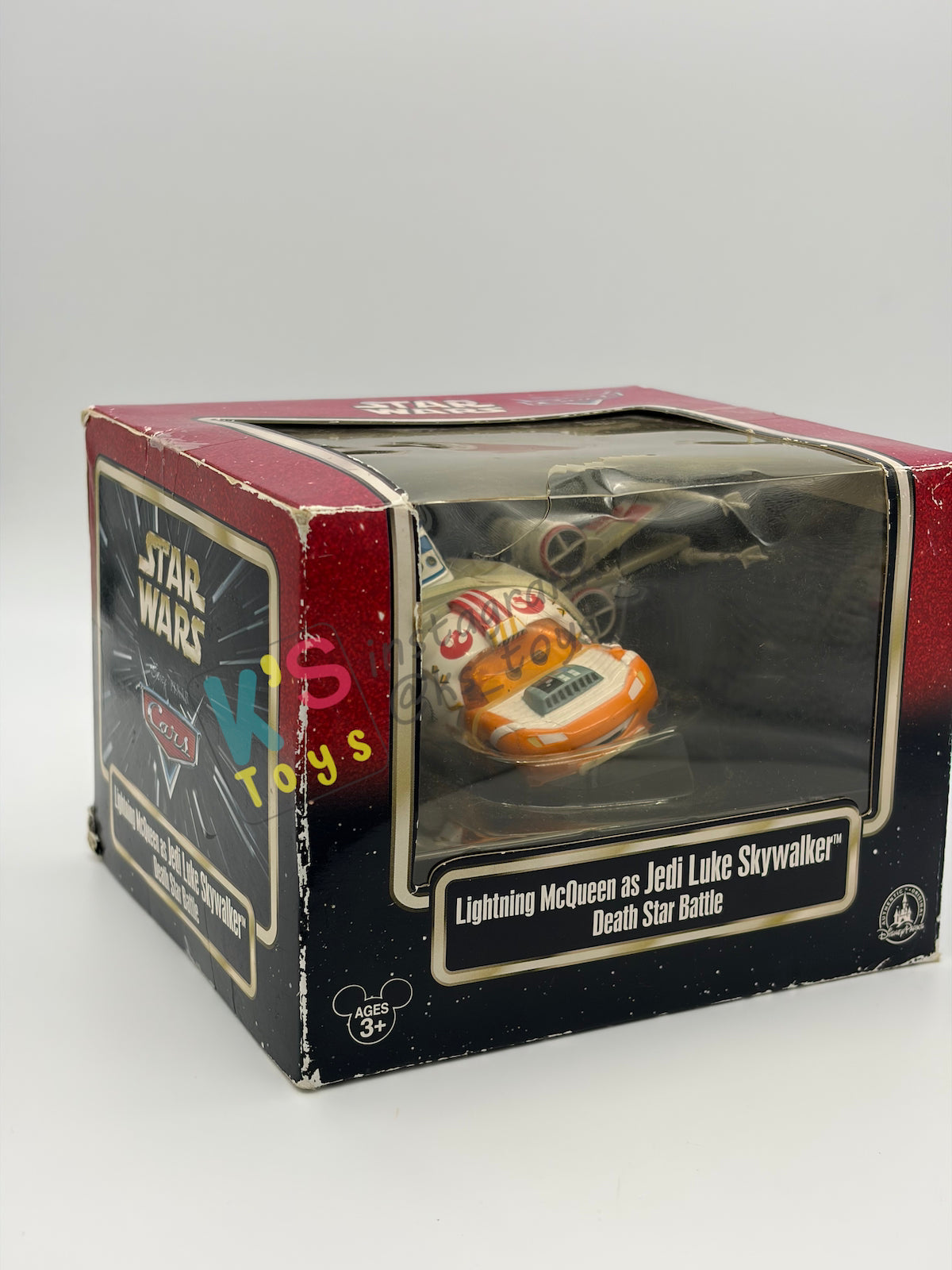 RARE EXCLUSIVE DISNEY PIXAR CARS BY DISNEY PARKS, "LIGHTNING MCQUEEN AS JEDI LUKE SKYWALKER DEATH STAR BATTLE" STAR WARS SERIES - BNIP *BLISTER IS CRACKED!!