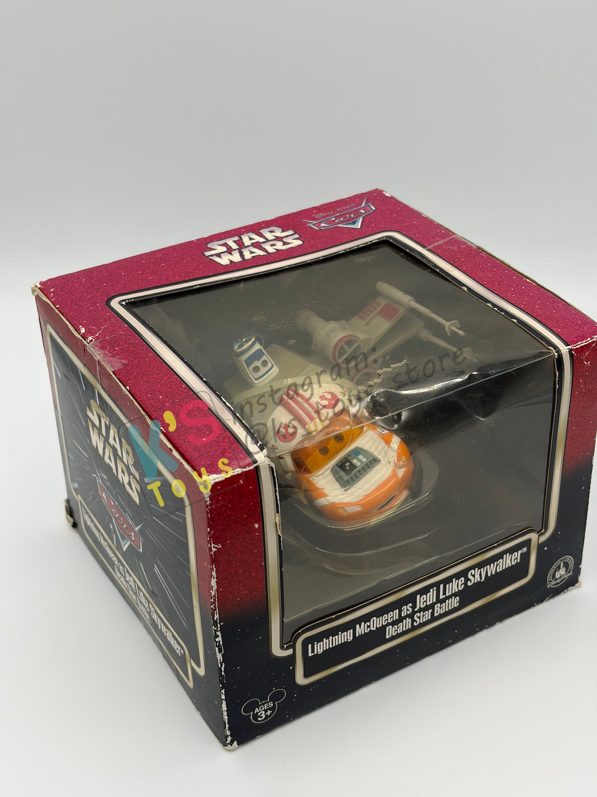 RARE EXCLUSIVE DISNEY PIXAR CARS BY DISNEY PARKS, "LIGHTNING MCQUEEN AS JEDI LUKE SKYWALKER DEATH STAR BATTLE" STAR WARS SERIES - BNIP *BLISTER IS CRACKED!!
