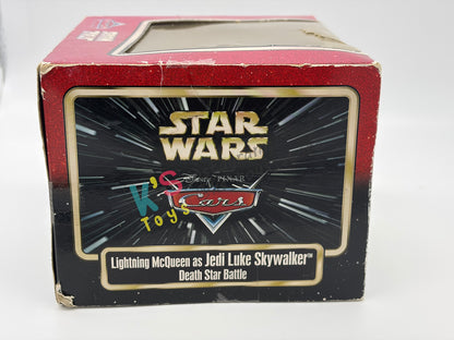 RARE EXCLUSIVE DISNEY PIXAR CARS BY DISNEY PARKS, "LIGHTNING MCQUEEN AS JEDI LUKE SKYWALKER DEATH STAR BATTLE" STAR WARS SERIES - BNIP *BLISTER IS CRACKED!!