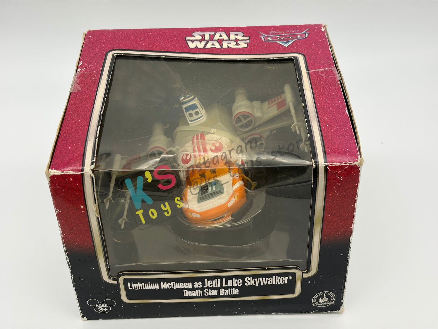 RARE EXCLUSIVE DISNEY PIXAR CARS BY DISNEY PARKS, "LIGHTNING MCQUEEN AS JEDI LUKE SKYWALKER DEATH STAR BATTLE" STAR WARS SERIES - BNIP *BLISTER IS CRACKED!!