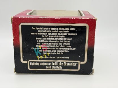 RARE EXCLUSIVE DISNEY PIXAR CARS BY DISNEY PARKS, "LIGHTNING MCQUEEN AS JEDI LUKE SKYWALKER DEATH STAR BATTLE" STAR WARS SERIES - BNIP *BLISTER IS CRACKED!!