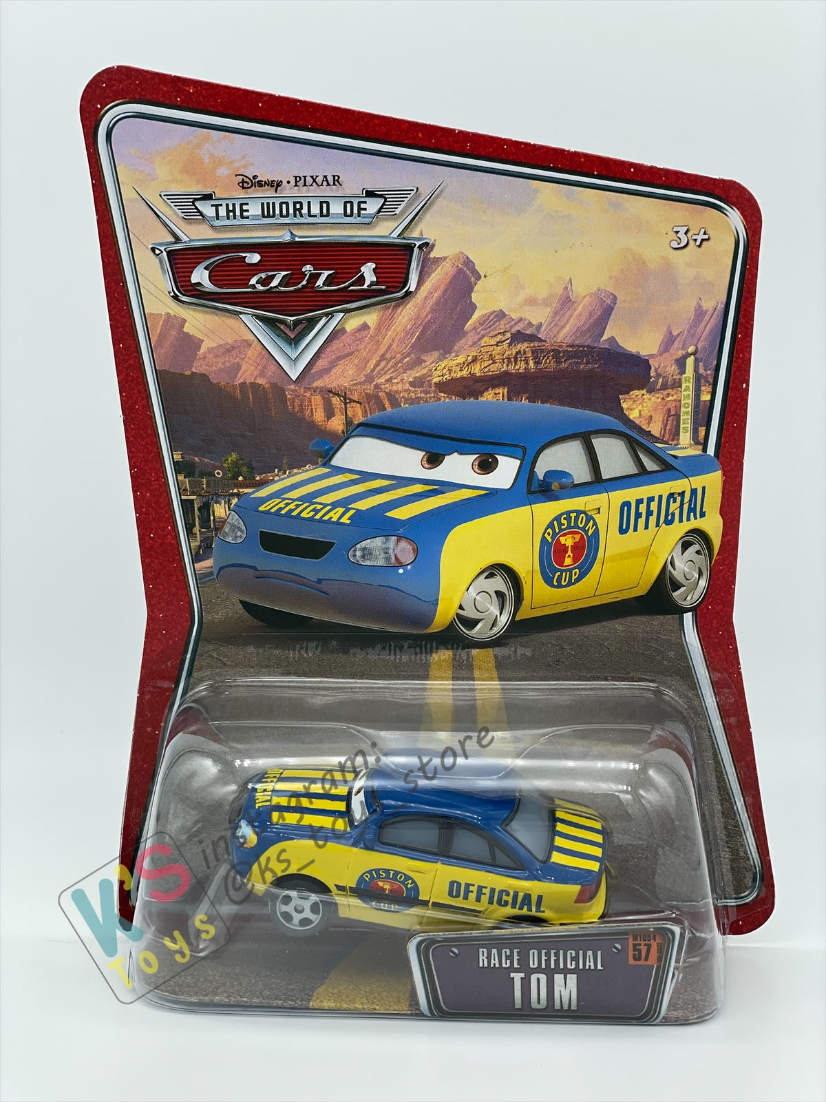 DISNEY PIXAR CARS BY MATTEL, THE WORLD OF CARS SERIES - RACE OFFICIAL TOM #57 - BNIP