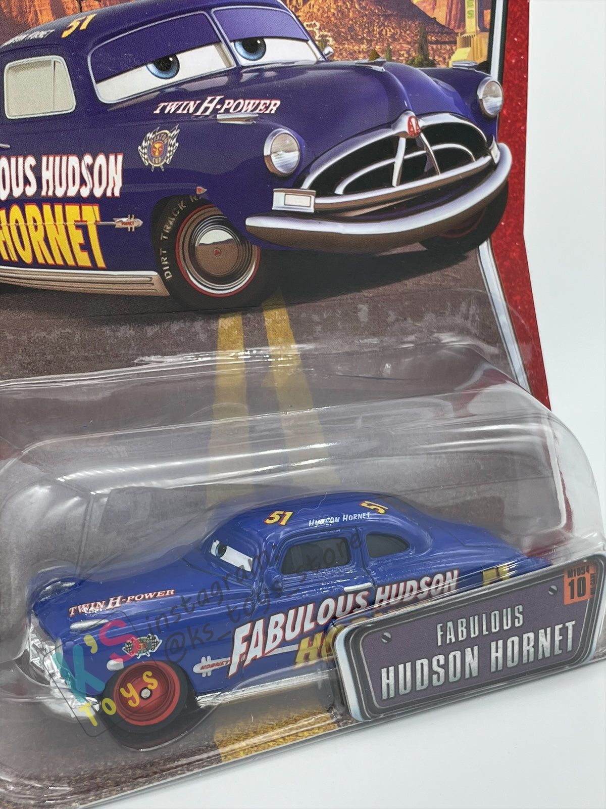 DISNEY PIXAR CARS BY MATTEL, THE WORLD OF CARS SERIES -FABULOUS HUDSON HORNET WITH RED RIMS #10 - BNIP