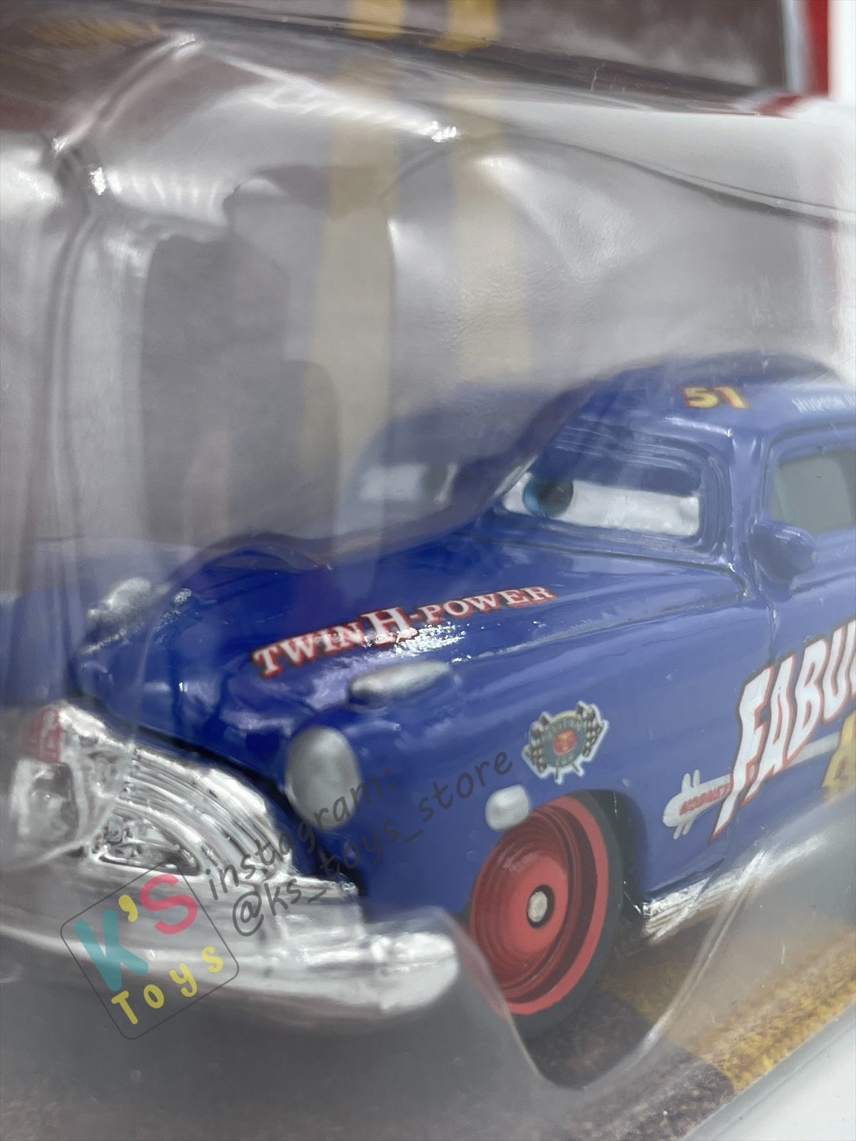 DISNEY PIXAR CARS BY MATTEL, THE WORLD OF CARS SERIES -FABULOUS HUDSON HORNET WITH RED RIMS #10 - BNIP
