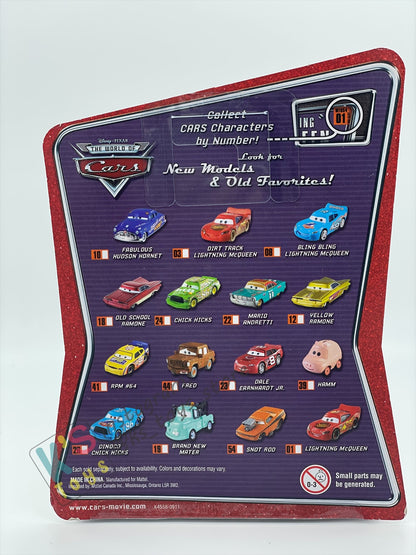 DISNEY PIXAR CARS BY MATTEL, THE WORLD OF CARS SERIES -FABULOUS HUDSON HORNET WITH RED RIMS #10 - BNIP
