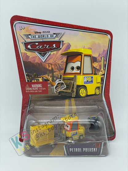 DISNEY PIXAR CARS 1:55 BY MATTEL, PETROL PULASKI - THE WORLD OF CARS SERIES - BNIP