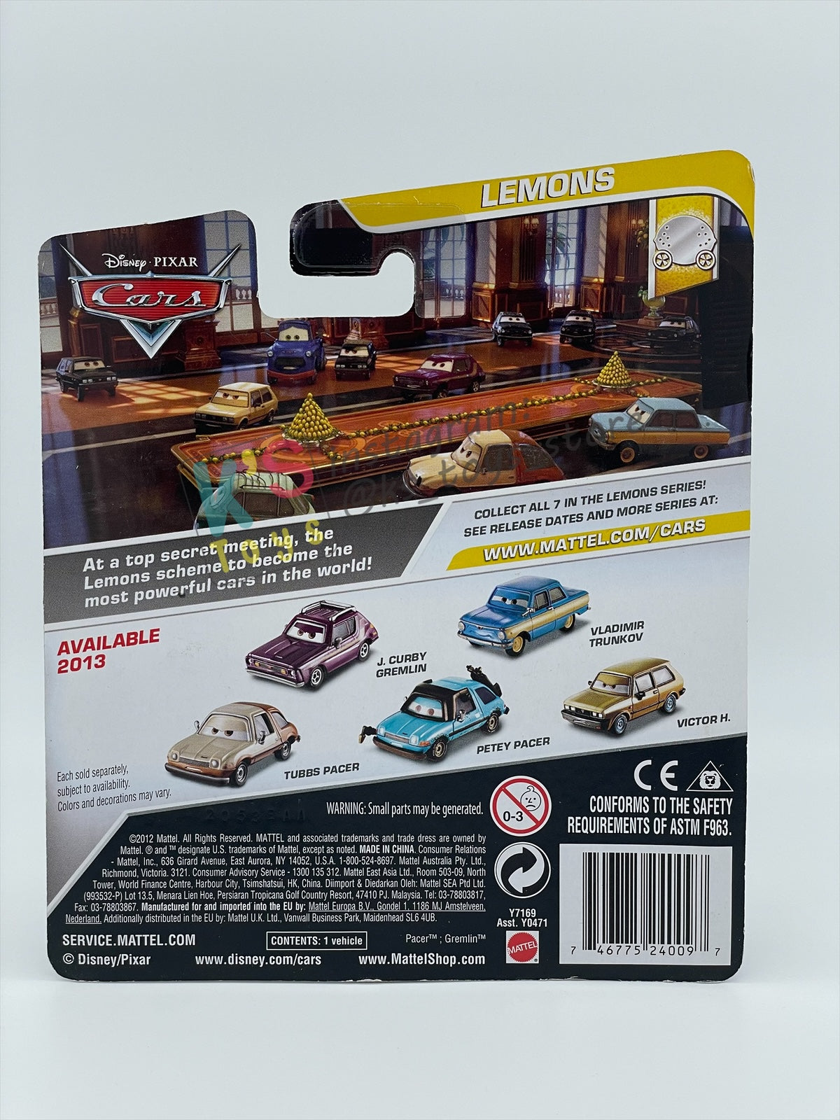 DISNEY PIXAR CARS BY MATTEL 1:55 - J. CURBY GREMLIN - LEMONS SERIES - BNIP