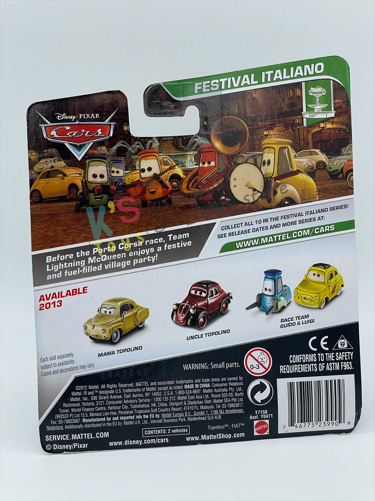 DISNEY PIXAR CARS BY MATTEL 1:55, RACE TEAM LUIGI & GUIDO - FESTIVAL ITALIANO SERIES - BNIP
