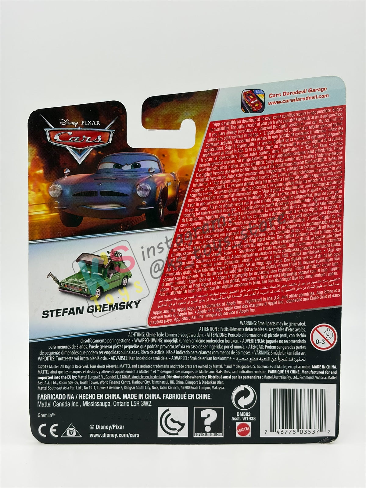 DISNEY PIXAR CARS 1:55 BY MATTEL, "STEFAN GREMSKY" CARS 2 OIL GRIG GETAWAY - BNIP