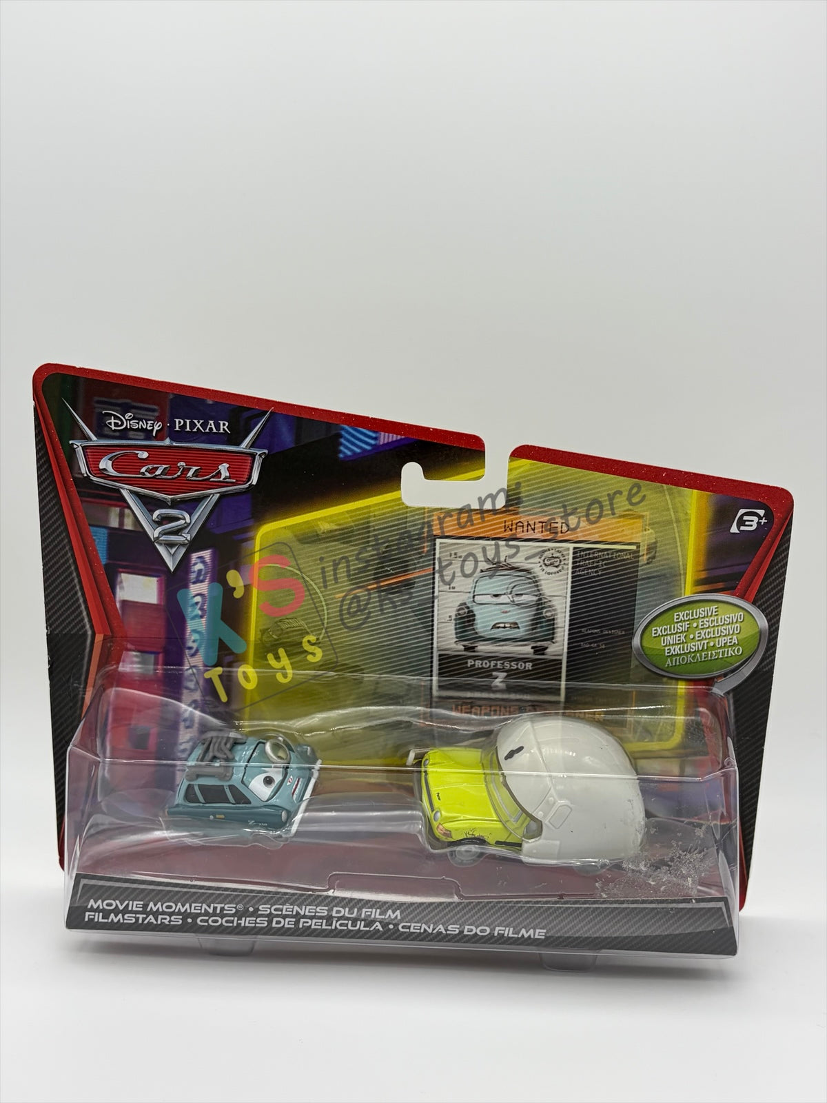 Disney Pixar Cars 1:55 by Mattel, 2-Pack Professor Z and Acer with Helmet from Cars 2 - BNIP