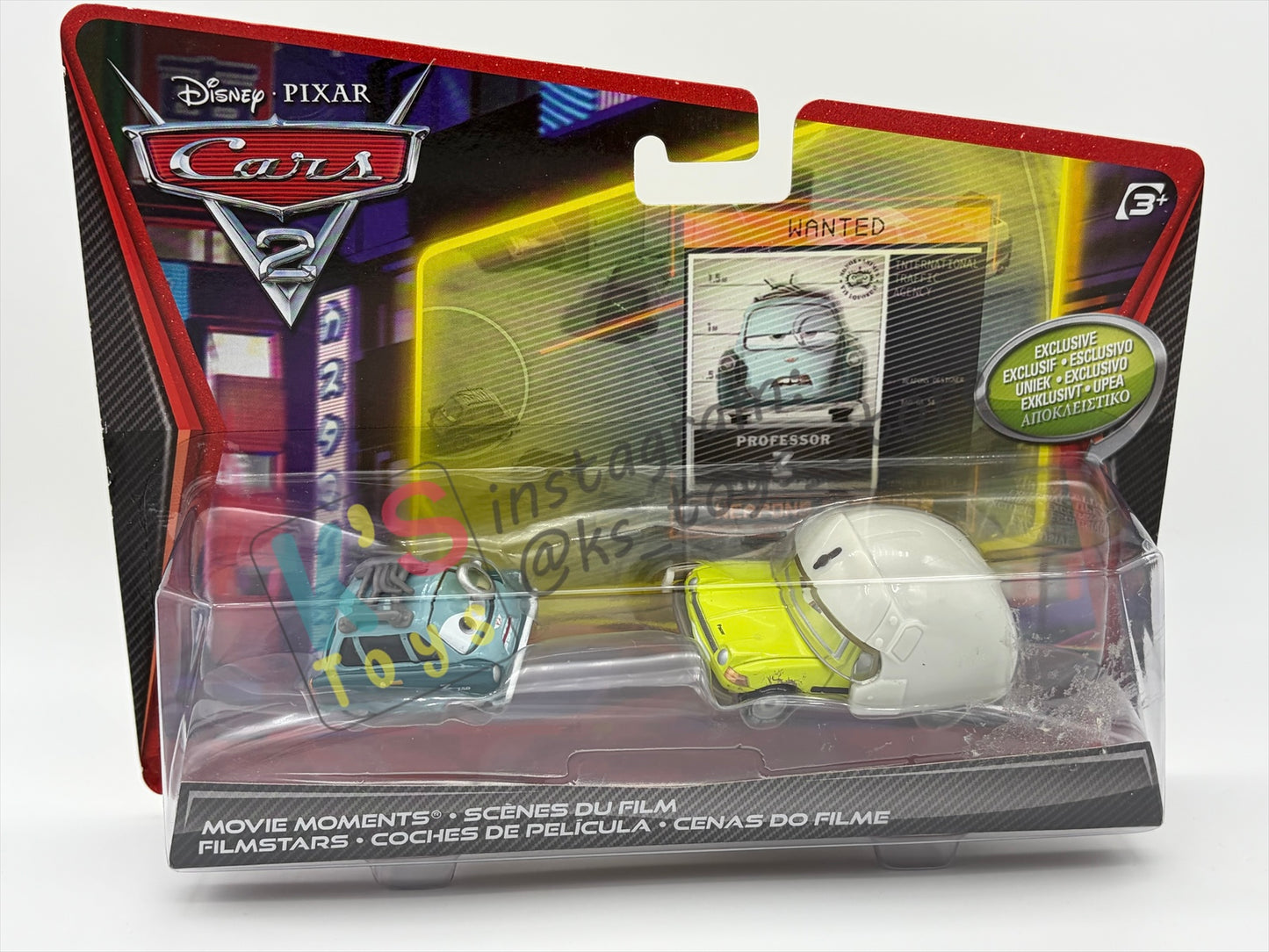 Disney Pixar Cars 1:55 by Mattel, 2-Pack Professor Z and Acer with Helmet from Cars 2 - BNIP