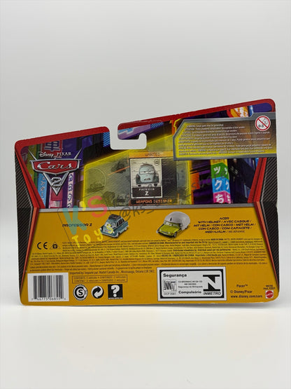 Disney Pixar Cars 1:55 by Mattel, 2-Pack Professor Z and Acer with Helmet from Cars 2 - BNIP